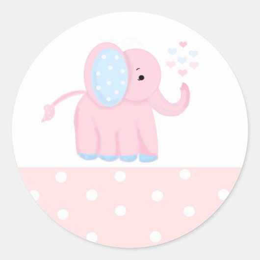 Sticker Rond Éléphant Rose Doux avec Bordure à Points (Devant)