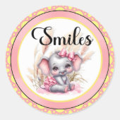 Sticker Rond Eléphant rose doux - Sourires d'arachide (Devant)
