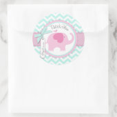 Sticker Rond Eléphant rose et Chevron Merci d'impression (Sac)