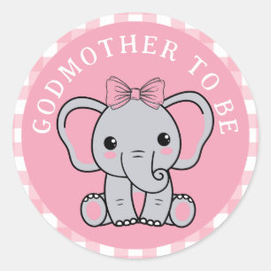 Sticker Rond Eléphant Rose Godmère pour être Baby shower
