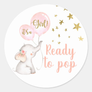 Sticker Rond Eléphant rose prêt à la pop