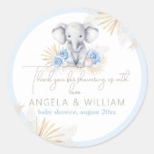 Sticker Rond Elephant Safari Boho Blue Merci Baby shower (Devant)