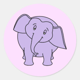 Sticker Rond Éléphant somnolent pourpre. Bande dessinée