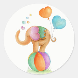 Sticker Rond Eléphant sur un cirque à boules qui imite l'aquare