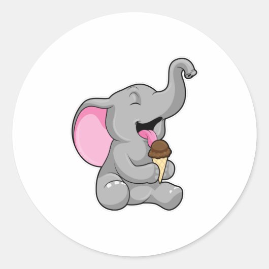 Sticker Rond Elephant with chocolate gaufre ice cream (Devant)