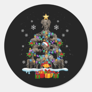 Sticker Rond Elephants Arbre de Noël Elephant Amant Animal Wil