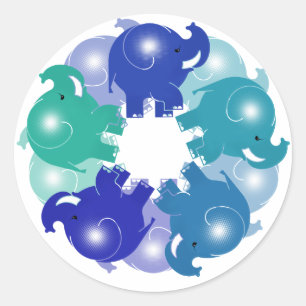 STICKER ROND ÉLÉPHANTS DE BÉBÉ BLEUS