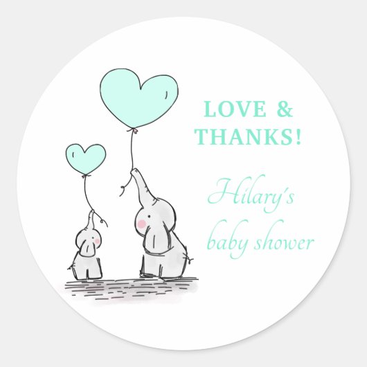 Sticker Rond Eléphants | Merci de Baby shower des ballons à men (Devant)
