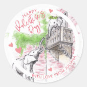 Sticker Rond Eléphants romantiques Roméo et Juliette Valentines (Devant)