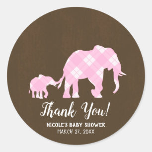 Sticker Rond Eléphants roses Brown Baby shower moderne tendance
