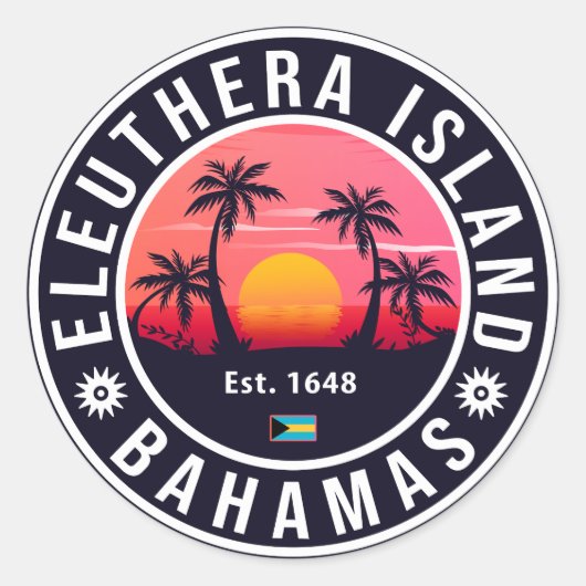 Sticker Rond Eleuthera Island Bahamas Retro Sunset Souvenirs (Devant)