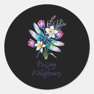Sticker Rond Élevage de fleurs sauvages libellule artwork flora