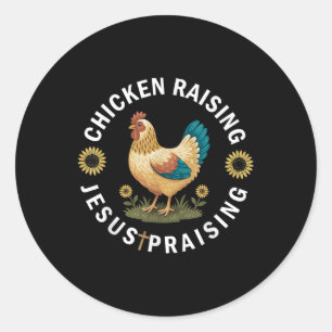 Sticker Rond Élevage De Poulet Et Jésus Louant La Croix Chrétie