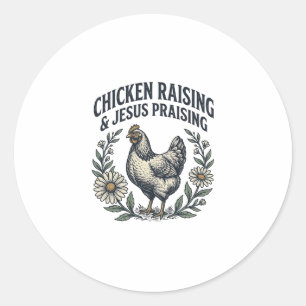 Sticker Rond Élevage de poulets et louange à Jésus vintage poul