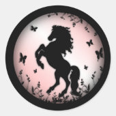 Sticker Rond Élevage noir stallion rose (Devant)