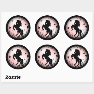 Sticker Rond Élevage noir stallion rose