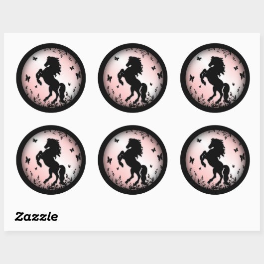Sticker Rond Élevage noir stallion rose (Feuille)