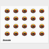 Sticker Rond Élévant silhouette coucher de soleil rétro (Feuille)
