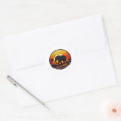 Sticker Rond Élévant silhouette coucher de soleil rétro (Enveloppe)