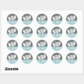 Sticker Rond Élévation de bébé éléphant Aqua et Gris (Feuille)