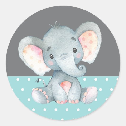 Sticker Rond Élévation de bébé éléphant Aqua et Gris (Devant)