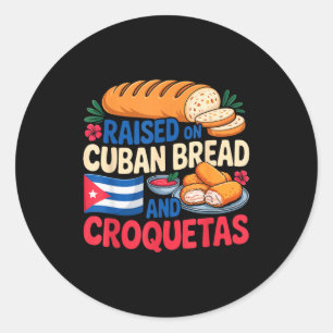 Sticker Rond Élevé au pain cubain et croquetas Drapeau de Cuba
