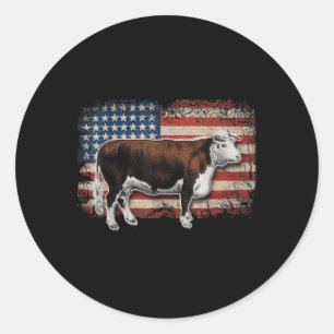 Sticker Rond éleveur de Hereford - Drapeau américain pour vache