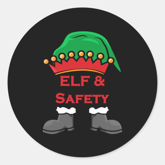 Sticker Rond Elf And Safety, Funny Health &amp; Safety Elf Long (Devant)