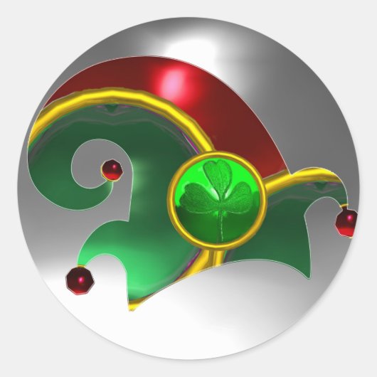 STICKER ROND ELF CASQUETTE /GOLD JEWELS SHAMROCK VERT ET PIERRE (Devant)