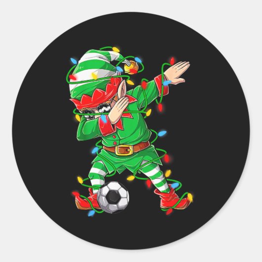 Sticker Rond Elf Dabbing Soccer Player Christmas Dab Xmas  (Devant)