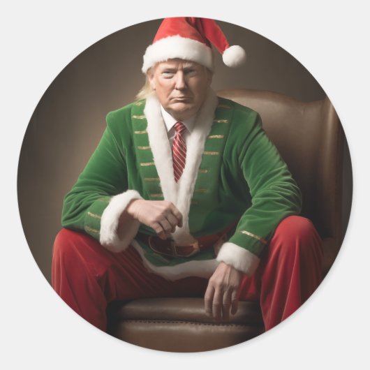 Sticker Rond Elf de Noël Donald Trump (Devant)