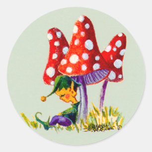 Sticker Rond ELF et CHAMPIGNON par SHARON SHARPE