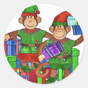 Sticker Rond Elf Monkeys