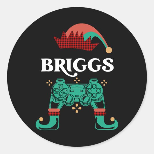 Sticker Rond Elf Nom personnalisé Briggs Noël Vidéo légendaire  (Devant)