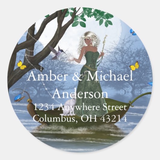 Sticker Rond Elfe avec Imaginaire Chat Blanc Retourner l'adress (Devant)