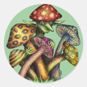 Sticker Rond Elfe champignon