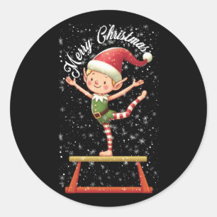 Sticker Rond Elfe de gymnaste sur la balance poutre Xmas Gymnas