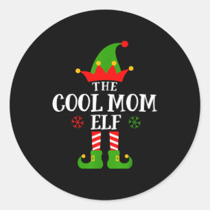 Sticker Rond Elfe de maman cool pyjama de Noël drôle pour la fa