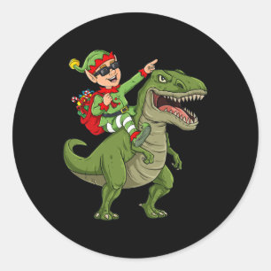 Sticker Rond Elfe de Noël équitation Dinosaur T Rex Garçons Enf