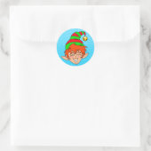 Sticker Rond Elfe de Noël souriant (Sac)