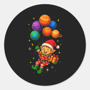 Sticker Rond Elfe Drôle Astronaute Avec Planètes Noël Pjs Pour