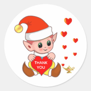 Sticker Rond Elfe mignon avec coeurs d'amour Merci