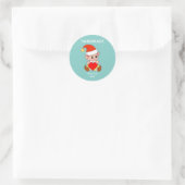 Sticker Rond Elfe mignon sur fond sarcelle clair et texte fait (Sac)