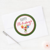 Sticker Rond Elfe mignonne avec cadeaux Joyeux vacances/vert (Enveloppe)