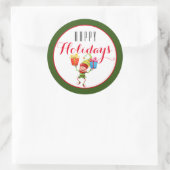 Sticker Rond Elfe mignonne avec cadeaux Joyeux vacances/vert (Sac)