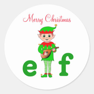 Sticker Rond Elfe musical de Noël moderne sur fond blanc