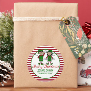Sticker Rond Elfes de Noël Adresse Mignonne