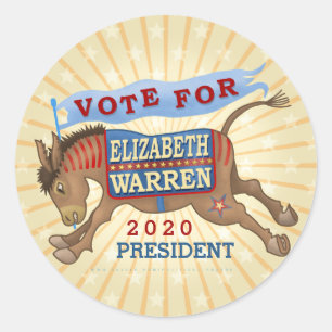 Sticker Rond Elizabeth Warren Présidente 2020 Démocrate Donkey