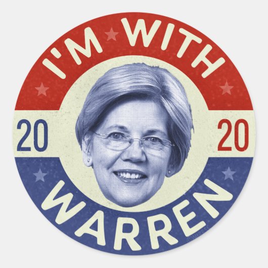 Sticker Rond Elizabeth Warren Présidente 2020 Démocrate Pic Ret (Devant)