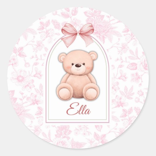 Sticker Rond Ella | Conception personnalisée d'ours en peluche  (Devant)